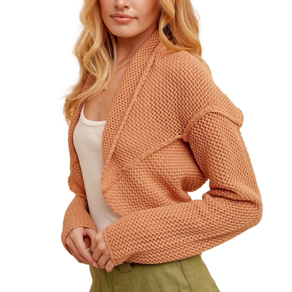 Hem & Thread Crochet Warm Tan Knit Open shrug Crocheted Bolero Soft Terracotta - Picture 2 of 3